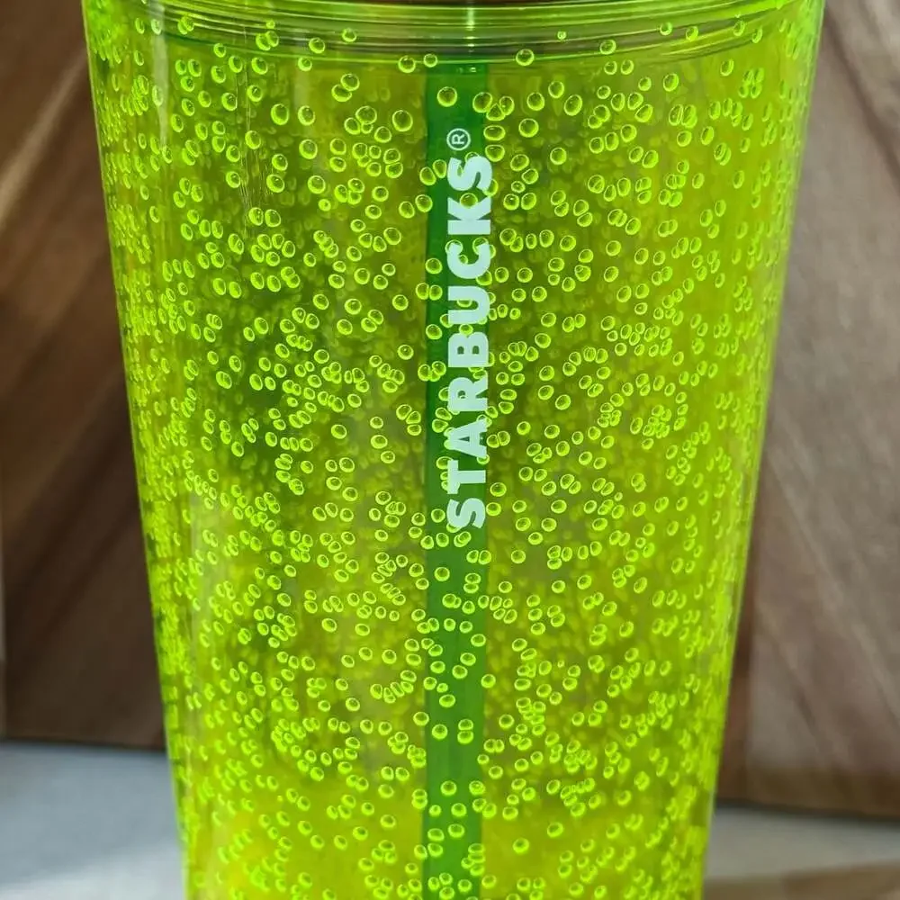 Starbucks 24 oz Neon Yellow Bubbleseed Cold Cup Tumbler with Purple Lid